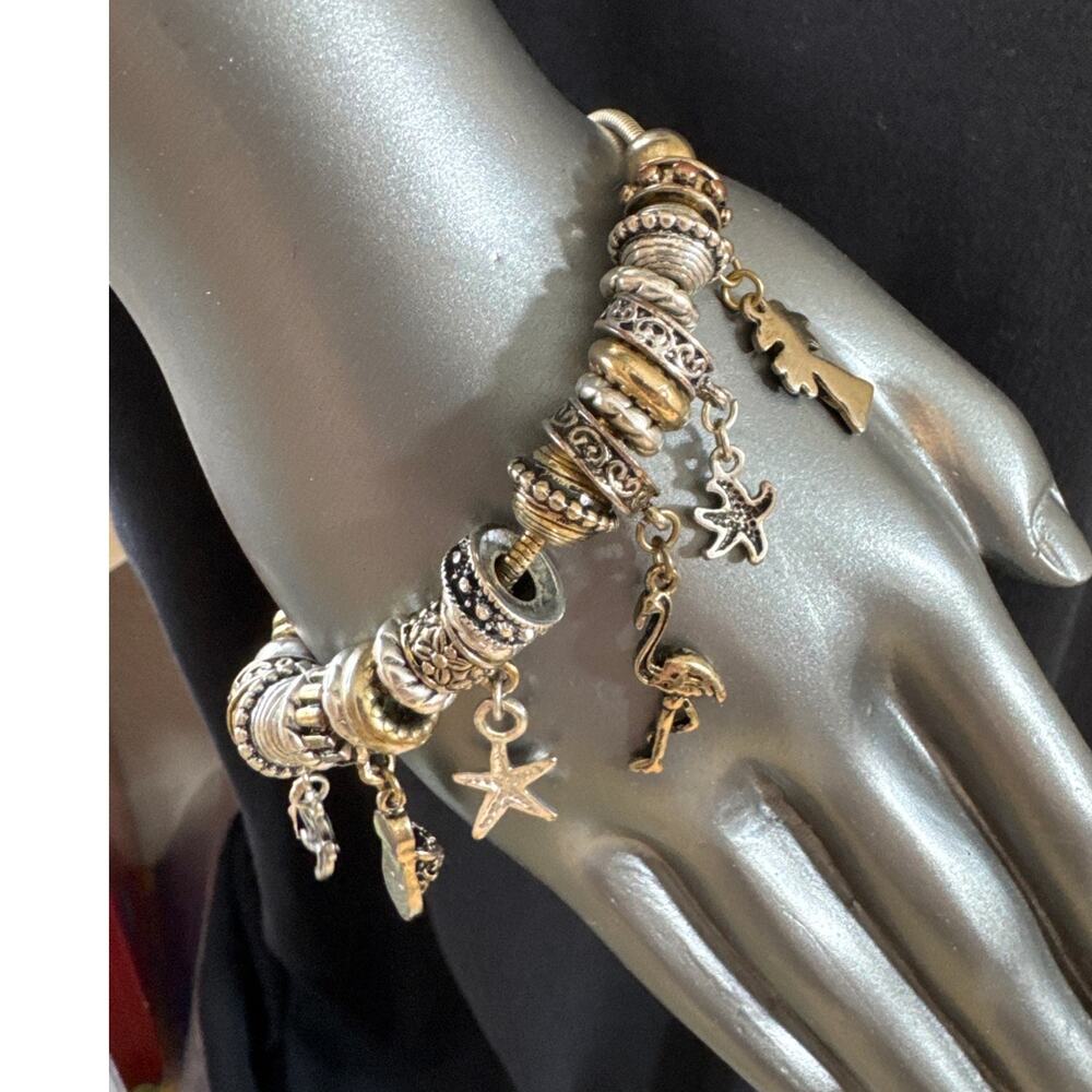 Vintage Estate Mixed Metals Tropical Beach Charm Bracelet 8 Inch